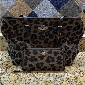 Coach F339037 Zip Top Tote with Cheetah Print